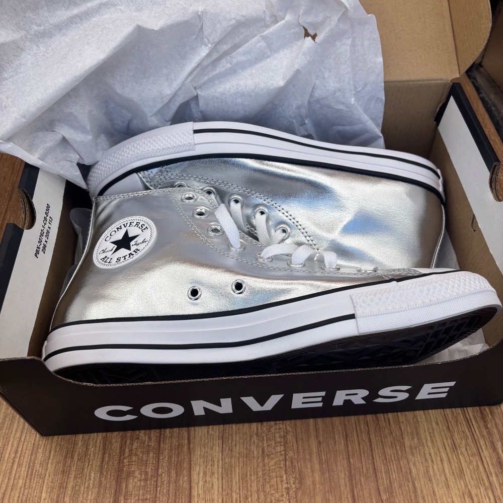 Converse Chuck Taylor All Star High Top Womens 9.5 Mens 7.5 Silver Metallic NEW - Picture 6 of 7